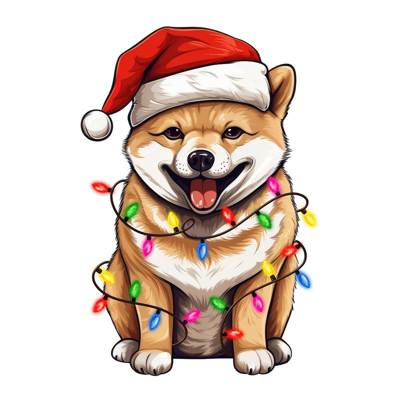 Christmas Lights & Shiba Inu Fabric Panel - ineedfabric.com