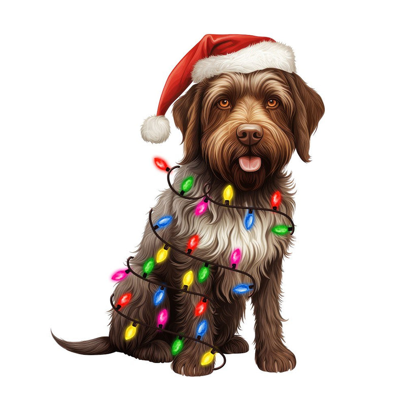 Christmas Lights & Wirehaired Pointing Griffon Fabric Panel - ineedfabric.com