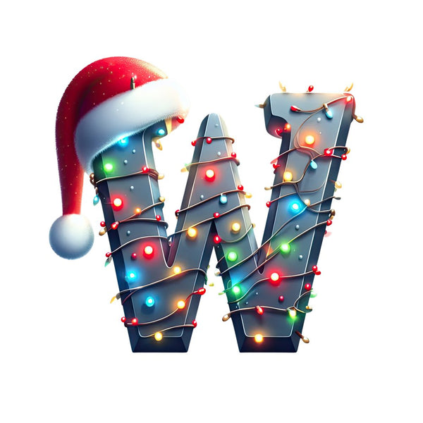 Christmas Lights Wrapped Letter ''W'' Fabric Panel - ineedfabric.com