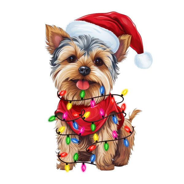 Christmas Lights & Yorkshire Terrier Fabric Panel