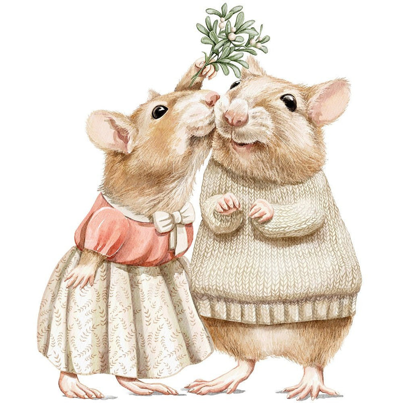 Christmas Little Critters Mice Kissing Fabric Panel - ineedfabric.com