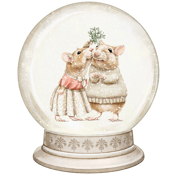 Christmas Little Critters Mice Kissing in Snow Globe Fabric Panel - ineedfabric.com