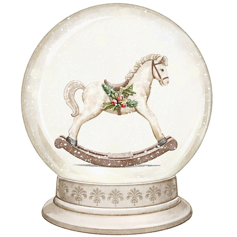 Christmas Little Critters Rocking Horse in Snow Globe Fabric Panel - ineedfabric.com
