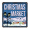 Christmas Market Metal Sign Fabric Panel - Blue - ineedfabric.com