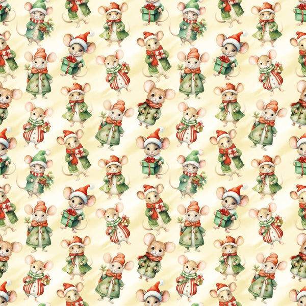 Christmas Mice & Presents Fabric - ineedfabric.com
