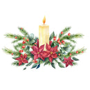 Christmas Night Poinsettia & Candle Fabric Panel - White - ineedfabric.com