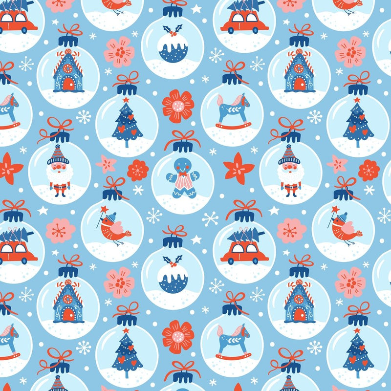 Christmas Ornament Wrapping Paper Fabric - Blue - ineedfabric.com