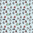 Christmas Penguins Fabric - Blue - ineedfabric.com