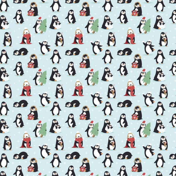 Christmas Penguins Fabric - Blue - ineedfabric.com