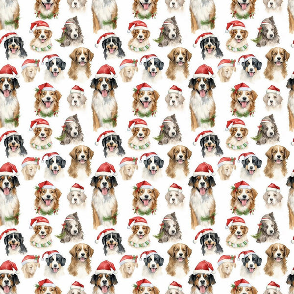 Christmas Pups Fabric - White - ineedfabric.com