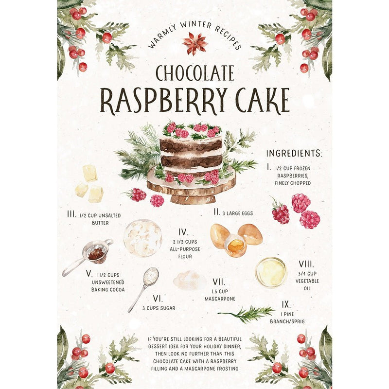 Christmas Recipe Raspberry Cake Fabric Panel - ineedfabric.com