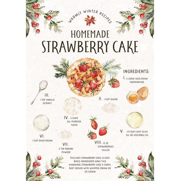 Christmas Recipe Strawberry Cake Fabric Panel - ineedfabric.com