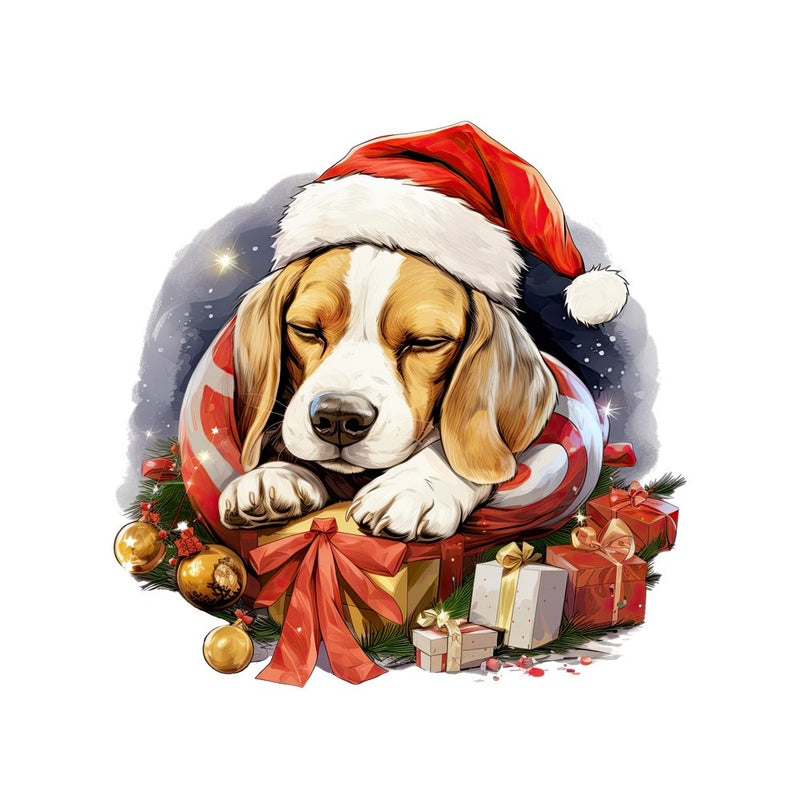 Christmas Sleeping Beagle Fabric Panel - ineedfabric.com