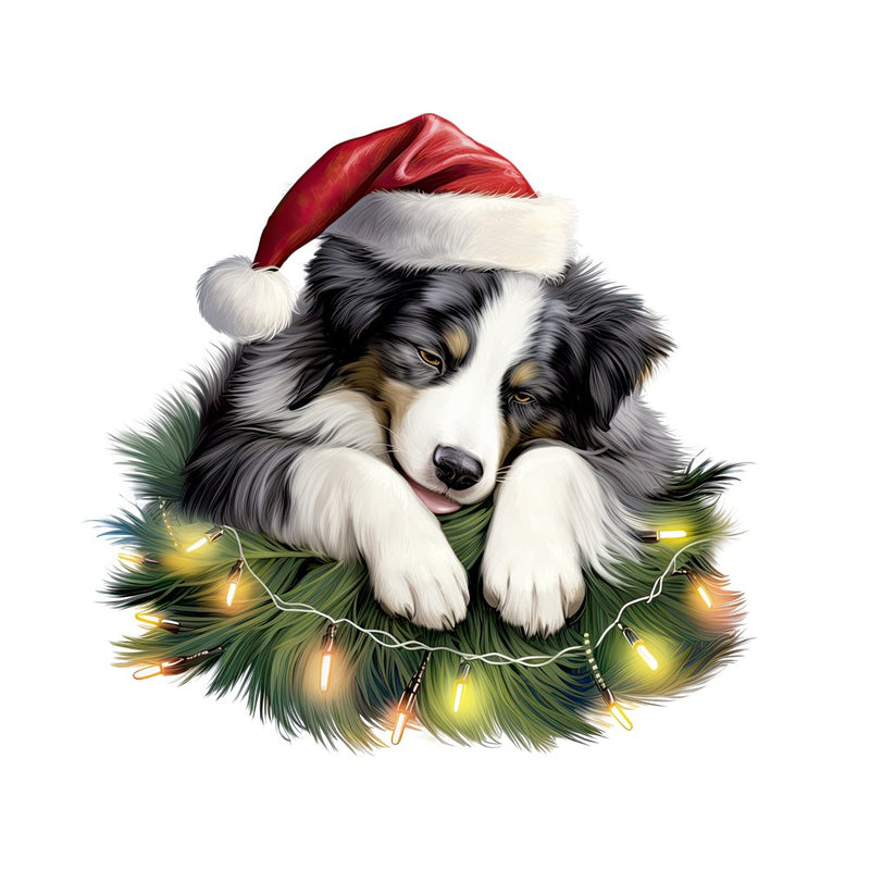 Christmas Sleeping Border Collie Fabric Panel - ineedfabric.com