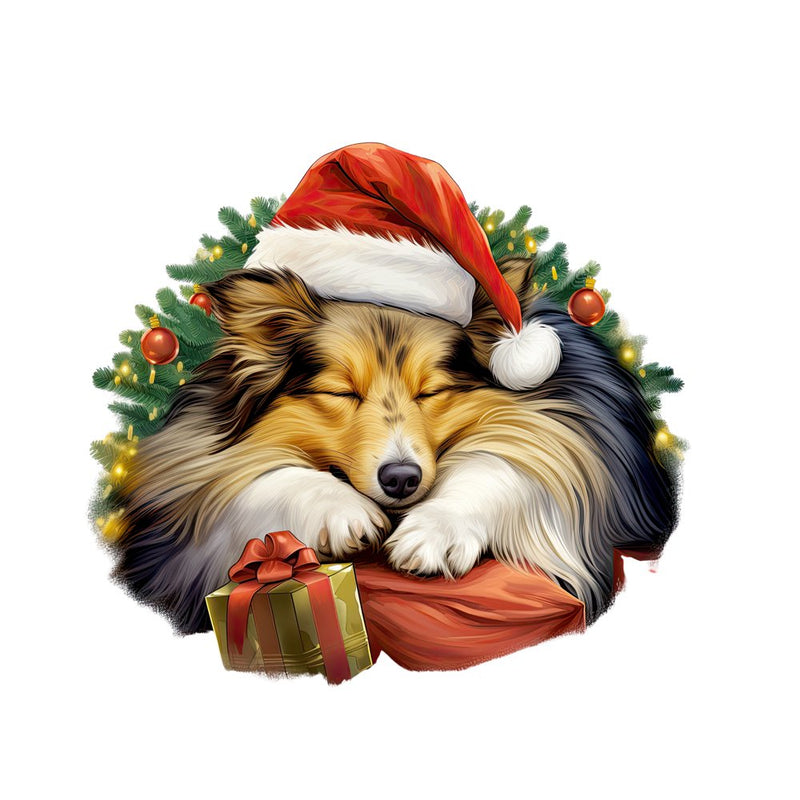 Christmas Sleeping Shetland Sheepdog Fabric Panel - ineedfabric.com