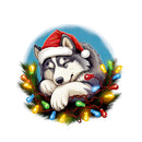 Christmas Sleeping Siberian Husky Fabric Panel - ineedfabric.com