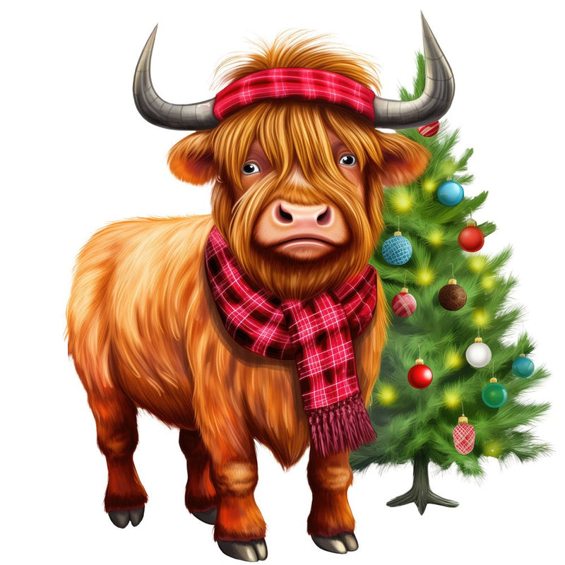 Christmas Spirit Highland Cows 5 Fabric Panel - ineedfabric.com