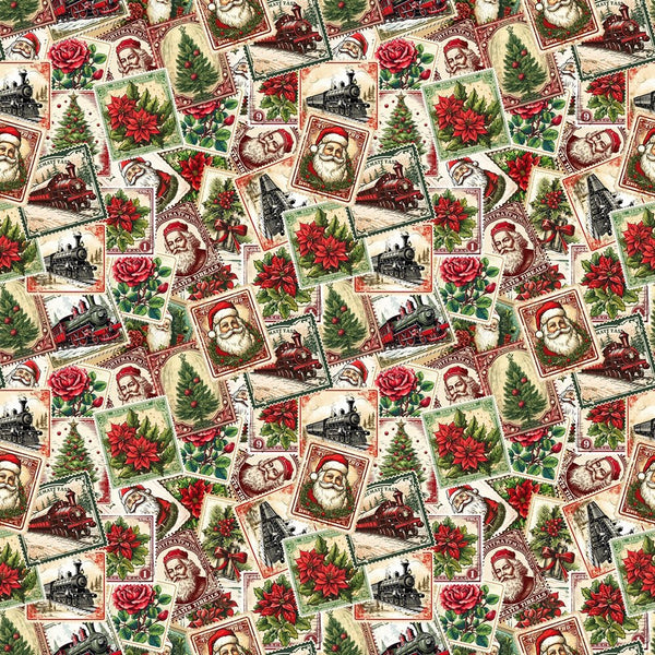 Christmas Stamps Fabric - ineedfabric.com