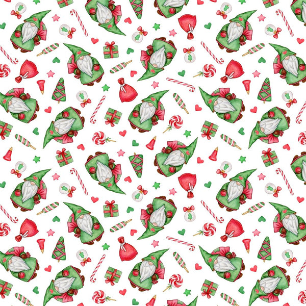 Christmas Symbols Gnome Fabric - White - ineedfabric.com