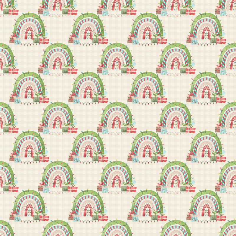 Christmas Themed Rainbow Fabric - Beige - ineedfabric.com