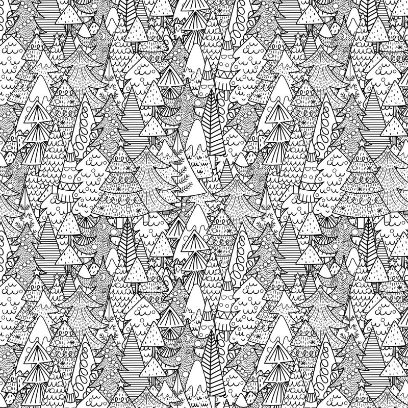 Christmas Tree Forest Fabric - Black - ineedfabric.com