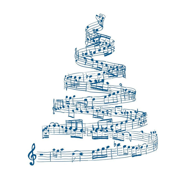 Christmas Tree From Music Notes Fabric Panel - Blue - ineedfabric.com