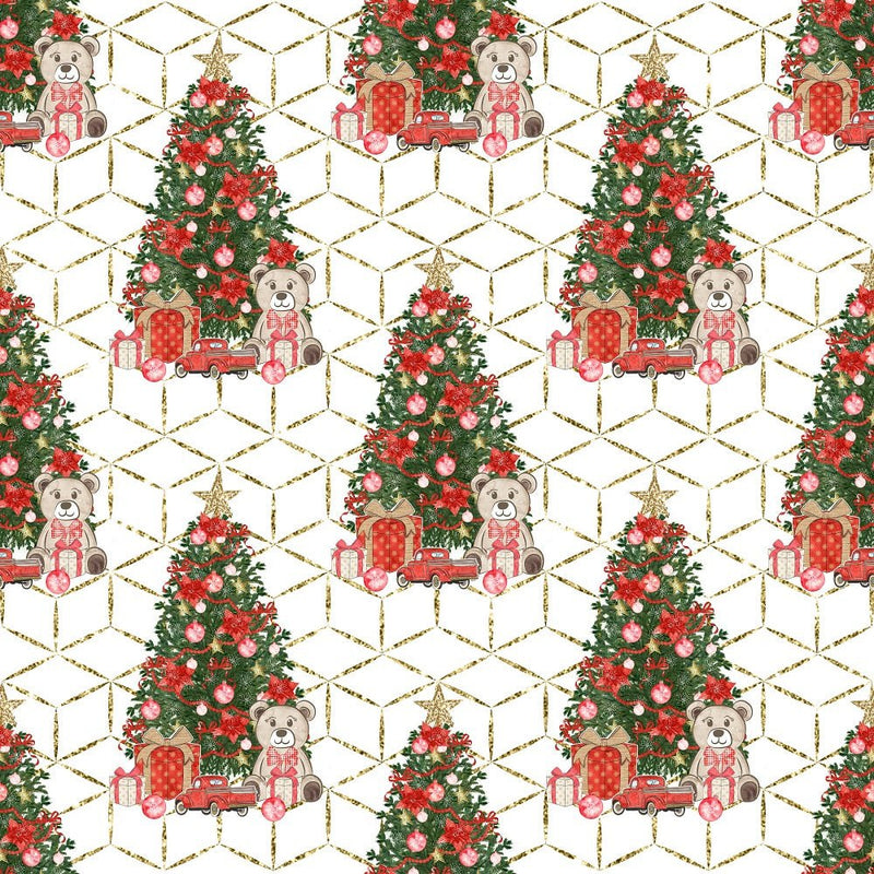 Christmas Tree on Geometrics Squares - Gold - ineedfabric.com