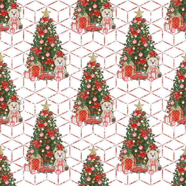 Christmas Tree on Geometrics Squares - Red - ineedfabric.com