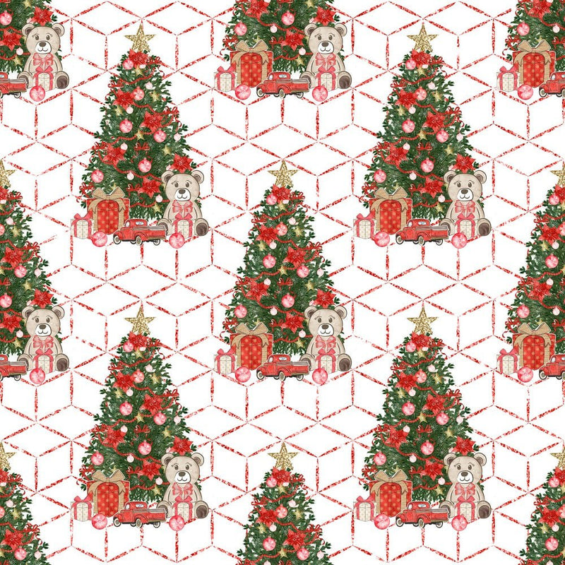 Christmas Tree on Geometrics Squares - Red - ineedfabric.com