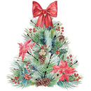 Christmas Tree with Poinsettias, Holly, Berries, and Pine Cones Fabric Panel - ineedfabric.com