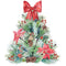 Christmas Tree with Poinsettias, Holly, Berries, and Pine Cones Fabric Panel - ineedfabric.com