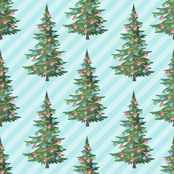 Christmas Trees on Diagonal Stripes Fabric - Blue - ineedfabric.com