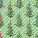 Christmas Trees on Diagonal Stripes Fabric - Green - ineedfabric.com