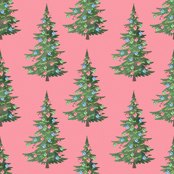 Christmas Trees on Dots Fabric - Pink - ineedfabric.com