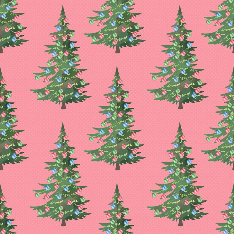 Christmas Trees on Dots Fabric - Pink - ineedfabric.com