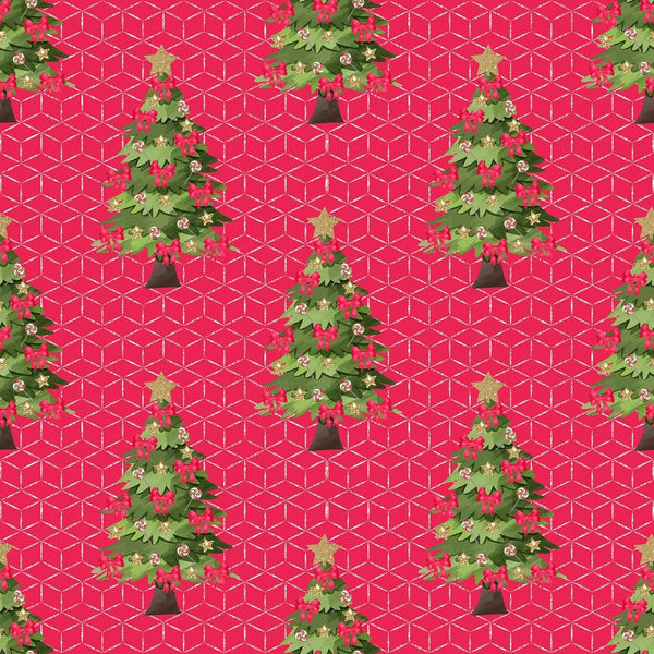 Christmas Trees on Trellis Fabric - Red - ineedfabric.com