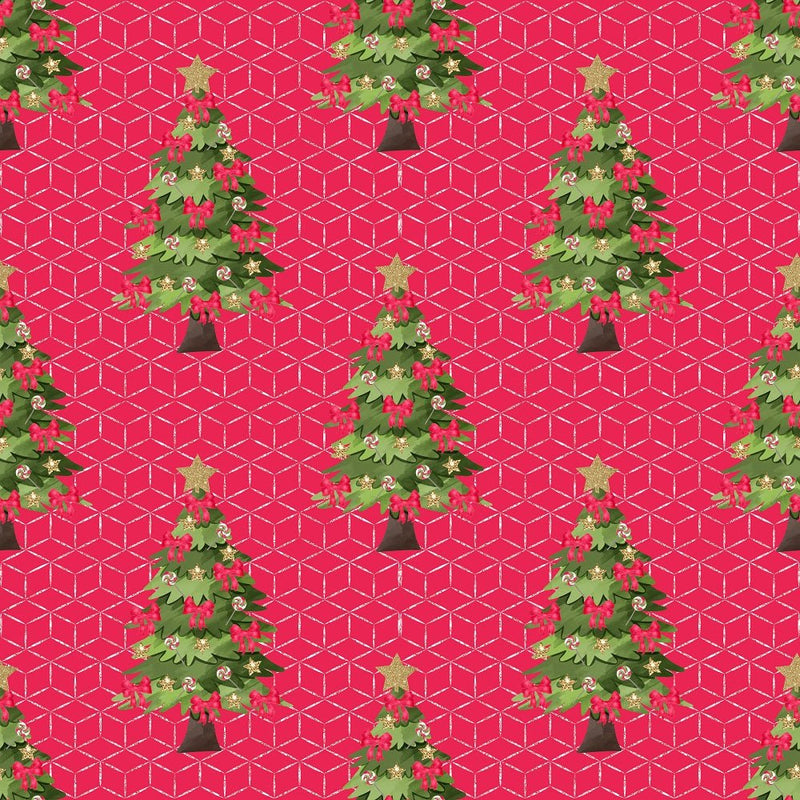 Christmas Trees on Trellis Fabric - Red - ineedfabric.com
