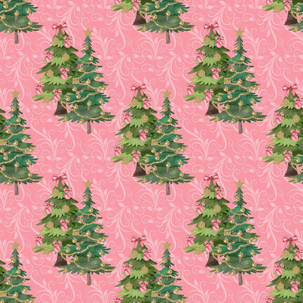 Christmas Trees on Vines Fabric - Pink - ineedfabric.com