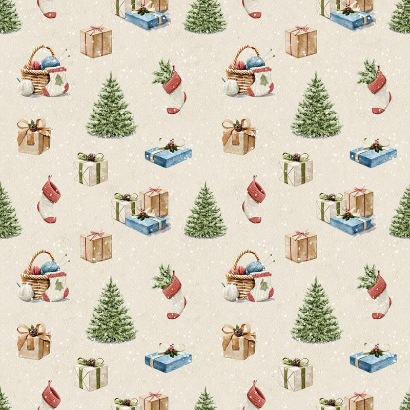 Christmas Trees & Presents Fabric - Cream - ineedfabric.com
