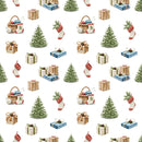 Christmas Trees & Presents Fabric - White - ineedfabric.com