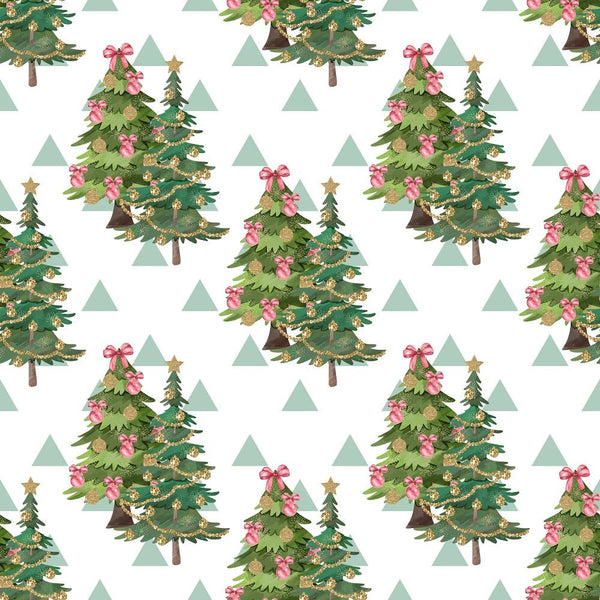Christmas Trees & Triangles Fabric - White - ineedfabric.com