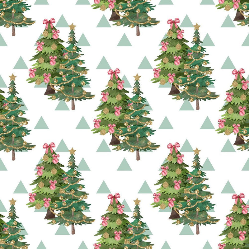 Christmas Trees & Triangles Fabric - White - ineedfabric.com