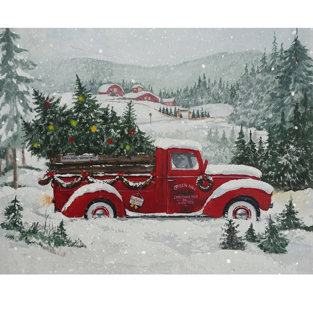 Snowman & Tree on Truck Christmas Quilt Panel Cotton Fabric