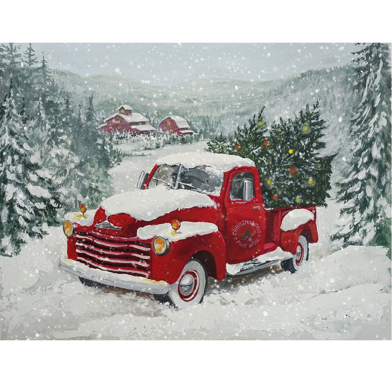 Christmas Truck Driving Through Snow Fabric Panel - ineedfabric.com