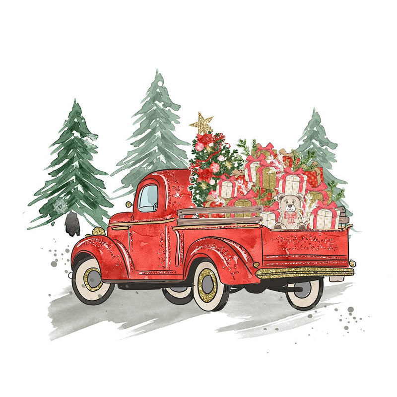 Christmas Truck Scene Fabric Panel - ineedfabric.com