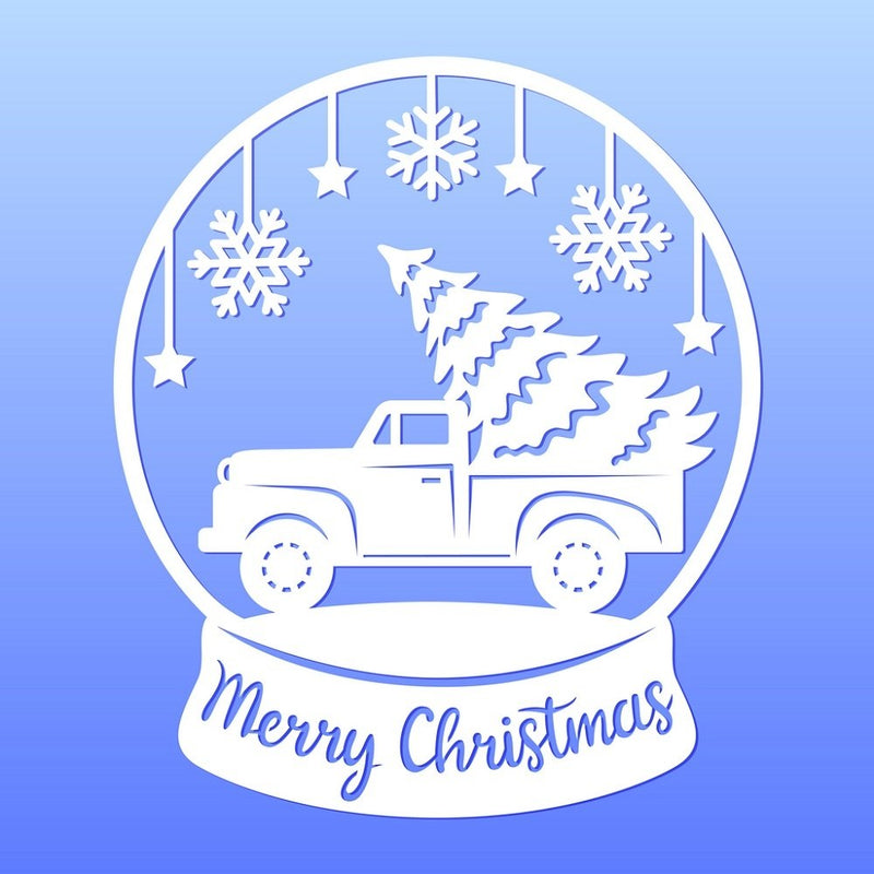 Christmas Truck Snowglobe Fabric Panel - Blue - ineedfabric.com