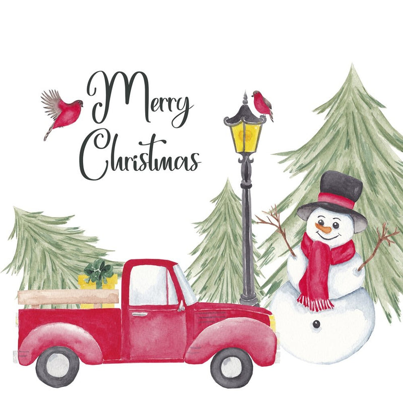 Christmas Truck & Snowman Fabric Panel - ineedfabric.com