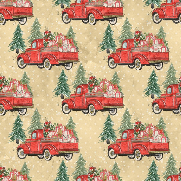 Christmas Trucks on Dots Fabric - Tan - ineedfabric.com