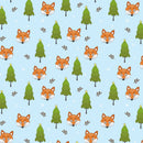 Christmas With Foxes Fabric - Blue - ineedfabric.com