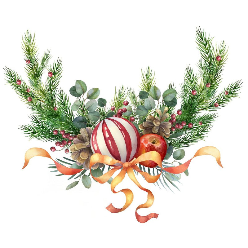 Christmas Wreath with Orange Bow Fabric Panel - White - ineedfabric.com